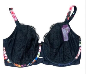 Cacique 40H Seriously Sexy Full Coverage Underwire Bra Lace Black Floral - Picture 1 of 10
