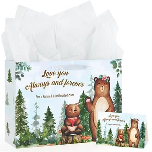 13" Large Mothers Day Gift Bags with Greeting Card Tissue Paper and Handles f... - Picture 1 of 6