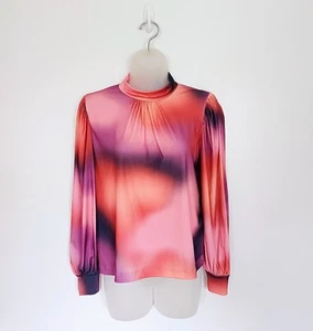 Top Numph Ombre Cuello Simulado Talla XS Rosa Púrpura Manga Globo Plisado Festival - Imagen 1 de 14