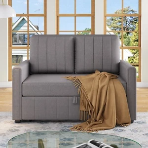 modernen Sofa mit Schlaffunktion Schlafsofa Klappsofa 127x75cm Leinenstoff Grau - Bild 1 von 16