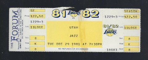 BOB MCADOO LAKERS DEBUT - 1981 NBA LOS ANGELES LAKERS FULL TICKET vs JAZZ 12/29 Cover