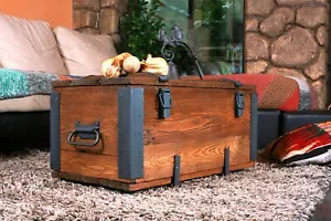 Handgefertigter Vintage Couchtisch Truhe Beistelltisch Sofatisch Holzmöbel Antik - Bild 1 von 10