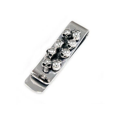GRAVEYARD SKULL 925 STERLING SILVER BIKER GOTHIC ROCKABILLY MONEY CLIP JO-M001 - Image 1 of 4