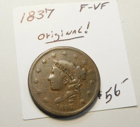 1837 F - VF EARLY CORONET HEAD LARGE CENT - 100% ORIGINAL⭐⭐ Cover
