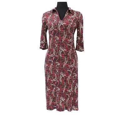 Diane Von Furstenberg Brown Red Pattern Silk Collared Sheath Dress 6 Knee Length - Image 1 of 4