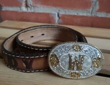 Child's Tony Lama Tooled Leather Belt Monogram "Wendy" Crumrinc Buckle W 24"
