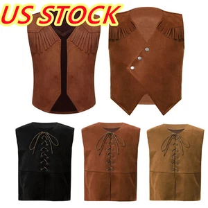 Kids Boys Girl Vest Western Cowboy Dress Up Carnival Halloween Cosplay Waistcoat - Picture 1 of 51