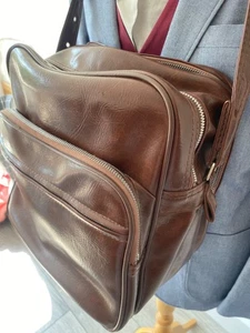 Vintage brown vinyl shoulder travel bag flight holdall 1970s with free scarf - Picture 1 of 8