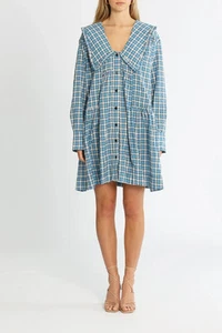 GANNI Seersucker Long Sleeve Mini Dress Casual Size 16 AU RRP 389 - Picture 1 of 3