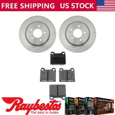 Rear Kit Brake Rotors + Metallic Pads & Hardware For 1994-1996 Volvo 850 - Image 1 of 4