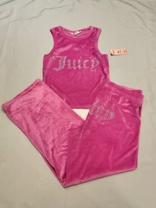NWT Juicy Couture Pink Velour 2 Pcs Set Pajama Tank & Pants Juniors Large Bling - Picture 1 of 16
