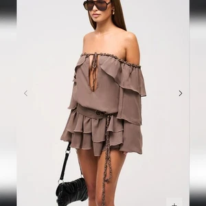 Neu Murci Dixie Bardot Lagenlook Minikleid Gürtel taupe UK Gr. 14 US Gr. 10 - Bild 1 von 8