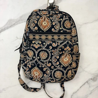 Mochila Vera Bradley Café Latte Algodón Acolchada Cachemira Viaje Escolar Negra Foto 1 de 4