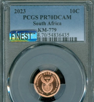 2023 SOUTH AFRICA 10 CENTS PCGS PR70 DCAM MAC FINEST SPOTLESS 1,000 MINTED . - Image 1 of 2