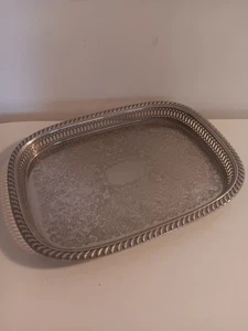 Bandeja para servir té galería enchapada en plata granadero vintage diseño rosa grande - Imagen 1 de 4