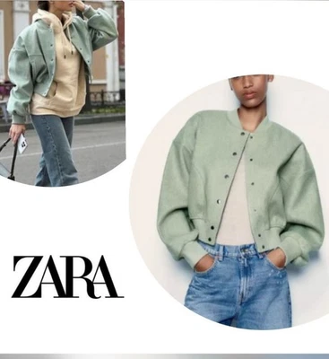 Abrigo Chaqueta Bomber Zara Mujer Bonito Verde Pequeño - Nuevo Con Etiquetas Foto 1 de 4