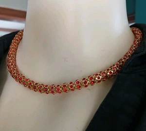 Monet Gold and Ruby Red Rhinestone Necklace Holiday Sparkle Regent Goth - Picture 1 of 22
