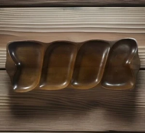 Vintage SERVING TRAY Teak Wood MCM 4 Section Bento Sushi Appetizer Decor JAPAN - Picture 1 of 7