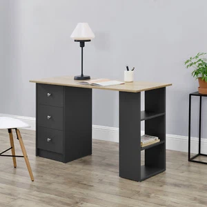 en.casa Schreibtisch 120x50x72cm Grau / Holz Bürotisch mit Schubladen PC Tisch - Bild 1 von 7