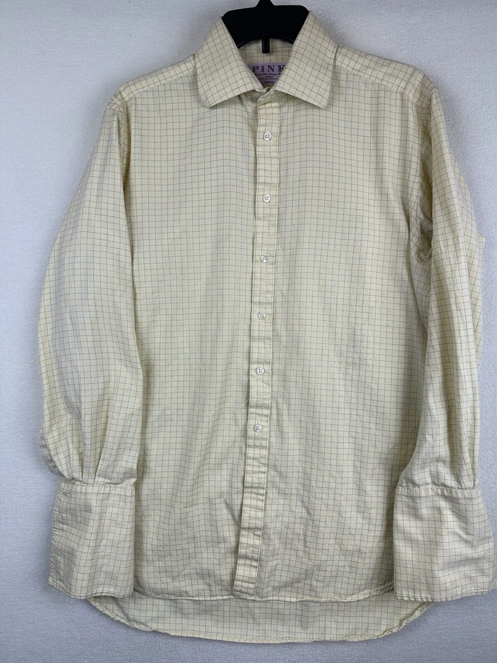 Camisa de vestir rosa 15 1/2 33 amarillo cuadros puño francés espiga sarga 39/84 cm Foto 1 de 4