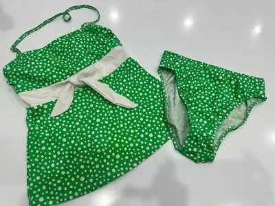 Conjunto de 4 mods de bikini Venus Vintage Tankini a lunares verde y blanco Foto 1 de 4