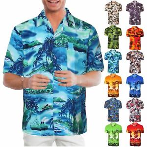 Mens Hawaiian Shirt Floral Print Rockabilly Surf Beach Party Holiday Stag Dance