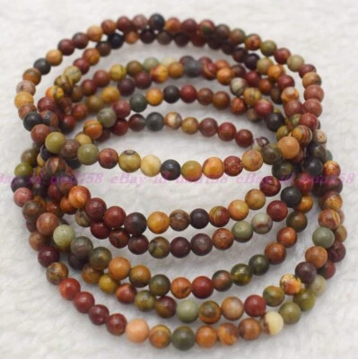 "Lote al por mayor de 6 piezas pulsera elástica curativa de jaspe rojo natural de 4 mm 7,5""" Foto 1 de 4