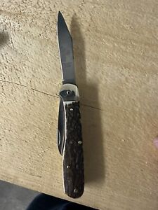 Vintage Hubertus Knife Pen Blade Release W/Factory Edges Stag Original Green Box