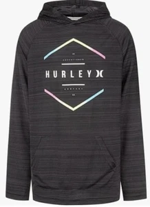 Hurley Boys' Long Sleeve Hooded Graphic T-Shirt, Black Heather, M NWT - Picture 1 of 8