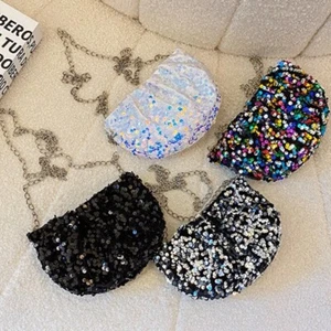 Polyester Sparkling Crossbody Bag Zipper Bling Chain Bag Sequin Shoulder Bag - Picture 1 of 16