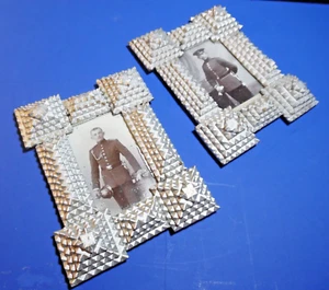 Pair c-1900 German TRAMP ART PICTURE FRAMES original contents [Boston Primitive] - Photo 1 sur 12