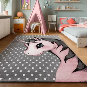 Teppich Kinderzimmer Einhorn Design Kurzflor Kinderteppich Spielteppich Weich - Bild 1 von 7