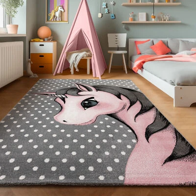 Teppich Kinderzimmer Einhorn Design Kurzflor Kinderteppich Spielteppich Weich - Bild 1 von 4