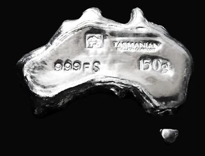 150g Hand Poured Fine Silver Bar 999 Bullion - Australia Map & Tasmania - Picture 1 of 3