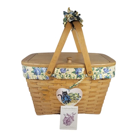 Longaberger 2003 Magazine Newspaper Classic Basket Custom Lid 2 Handles #12106 Cover