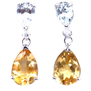 925 Plata de Ley 7 x 10 Mm. Dorado Citrino Amarillo, Topacio & Zircon Pendientes - Imagen 1 de 4