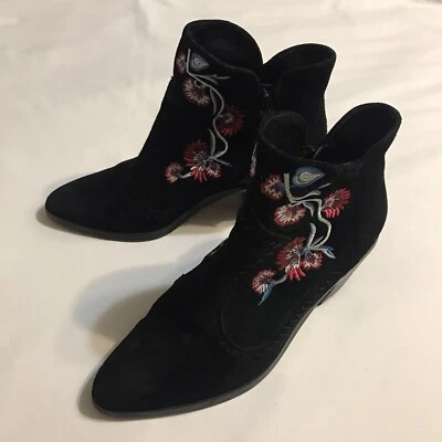 Rebecca Minkoff Ankle Boots Womens 6M Black Floral Embroidered Suede Lulu - Image 1 of 4
