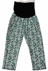 Oh Baby Motherhood Maternity Leggings Sz L Green Flowered Pants Stretch Waist - Picture 1 of 10