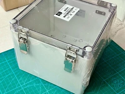 BUD INDUSTRIES BUD 8x8x6" Hinged Latching Enclosure + Backplate, Clear Box,Outdoor NEMA 4X IP67