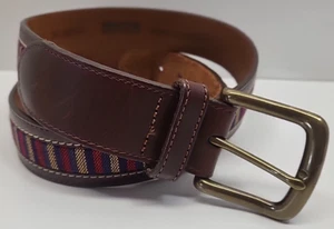 Duluth Trading Co Leather & Fabric Men’s Belt Sz34 60520 USA Brown Navy Red Gold - Picture 1 of 10