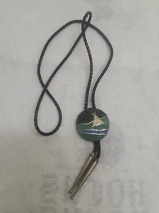 Hand Painted Ceramic Native American Bolo Tie Teepee Tent Blue Green - Picture 1 of 5