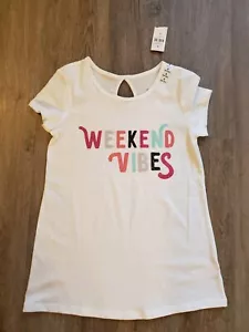 NWT Justice For Girls Shirt Size 8 white pink glitter weekend vibes NEW - Picture 1 of 5