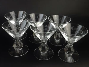 Vintage Cut Crystal Flower Leaf Dot Pattern Ball Stem Sherry Liquor Glass  Set/6 - Picture 1 of 12