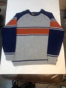 VINTAGE 1960s JERSILD Men's Large Acrylic Nordic Blue Orange Gray Sweater - Picture 1 of 11