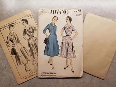 UNUSED FF Vintage 1940s Sewing Pattern ADVANCE 7075 Sz 16 Bust 34 Womens Dress - Image 1 of 3