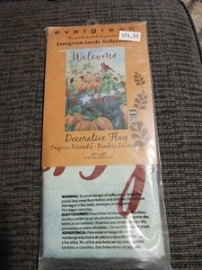 NEW LG EVERGREEN DOUBLE SIDED WELCOME FLAG PUMPKIN WHEELBARROW SUNFLOWERS 29X43 - Picture 1 of 4