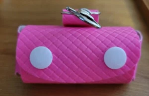 New Dog Poop Bag Holder & Bags Handmade vinyl snaps Pickup Keys Neon Pink Quilt - Picture 1 of 5