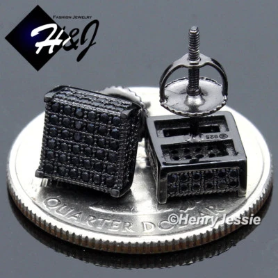 PENDIENTE CUADRADO 3D CHAPADO EN NEGRO CIRCONITA HELADA PLATA ESTERLINA 925 PARA HOMBRE*BBE149 Foto 1 de 2