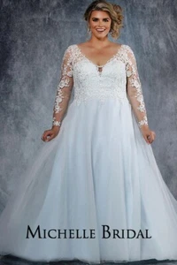 Michelle's Bridal Wedding Dress #MB2029 Size 18W ICE BLUE Sleeve Ballgown Elsa - Picture 1 of 3