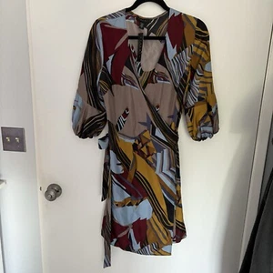 NWT Laundry by Shelli Segal Size 8 100% Silk Faux Wrap 3/4 Sleeve Multi Dress - Picture 1 of 14